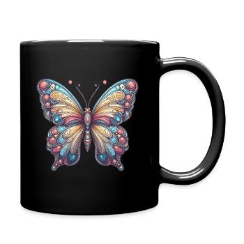 Schauriger Schmetterling mit Totenkopf - Tasse einfarbig - Schwarz - Rechts