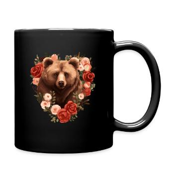 Bärendesign im Rosenkranz - Tasse einfarbig - Schwarz - Rechts