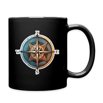 Kompass / Himmelsrichtung / Reisen / Survival - Tasse einfarbig - Schwarz - Rechts
