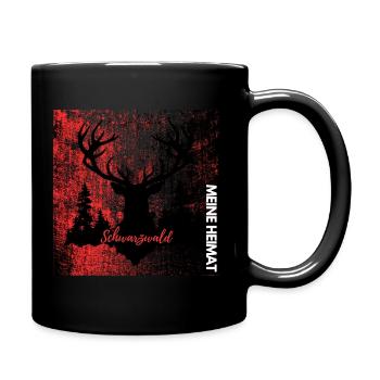 Cooles Schwarzwald Hirsch mit Wald Motiv - Tasse einfarbig - Schwarz - Rechts
