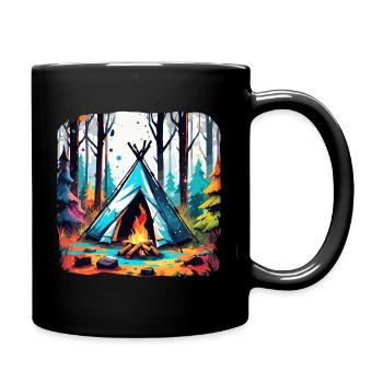 Forêt / Sauvage / Tente / Sauvage / Arbres / Vie - Mug uni - noir - Droite