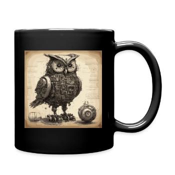 Bauplan / Sepia / Vintage / Retro / Eule - Tasse einfarbig - Schwarz - Rechts