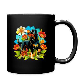 Beauceron Dog - ungekürzte Ohren Version - Tasse einfarbig - Schwarz - Rechts