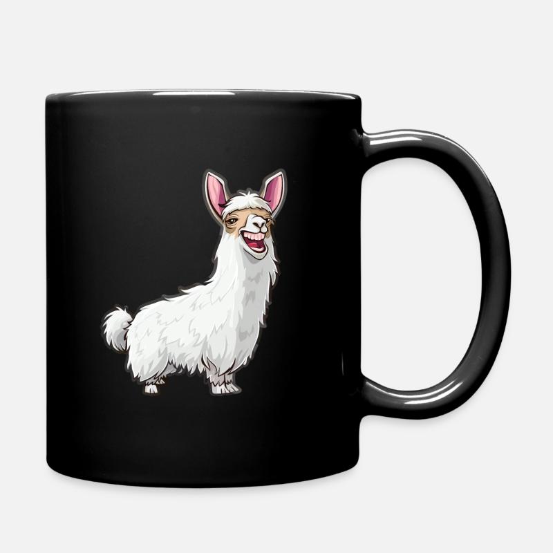 Lächelnde Lama Illustration in Weiß - Tasse einfarbig - Schwarz