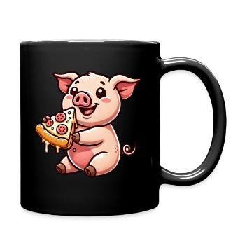 cochon dessin animé fermier pizza amateur de pizza - Mug uni - noir - Droite