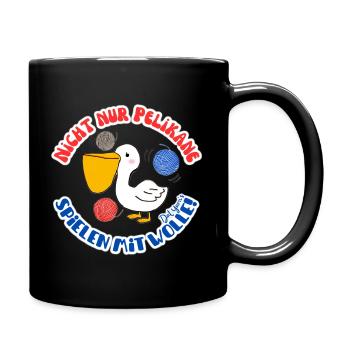 Pelikane spielen mit Wolle! häkeln, Spruch, lustig - Tasse einfarbig - Schwarz - Rechts