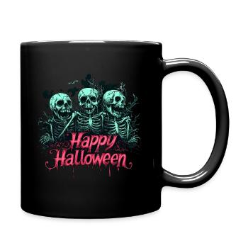 Gruselige Skelette, pink "Happy Halloween" - Tasse einfarbig - Schwarz - Rechts