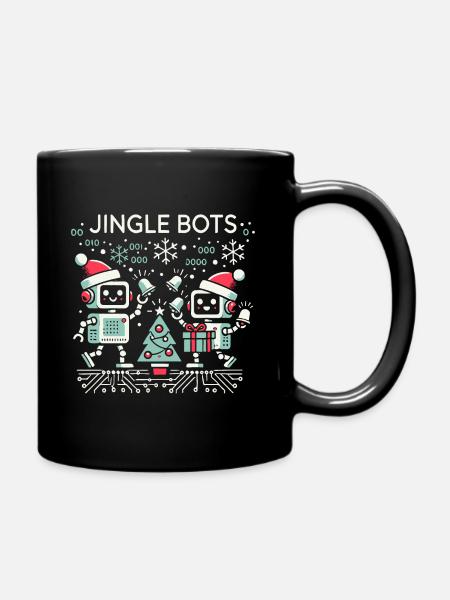 Jingle Bots - Weihnachtsroboter mit Binärcode - Tasse einfarbig - Schwarz
