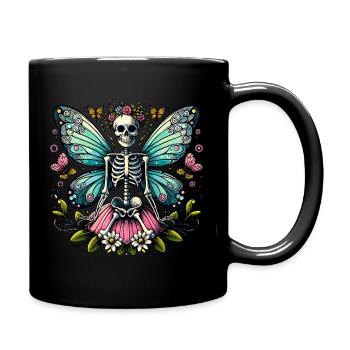 Skeleton Fairy with Flowers and Butterflies - Full Colour Mug - black - Right