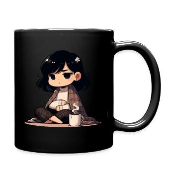Cozy Anime Character with Hot Drink - Full Colour Mug - black - Right