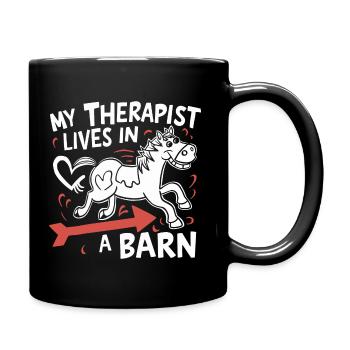 Mein Therapeut lebt im Stall - Tasse einfarbig - Schwarz - Rechts