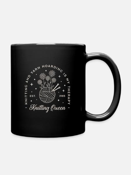 Knitting is my therapy - Full Colour Mug - black