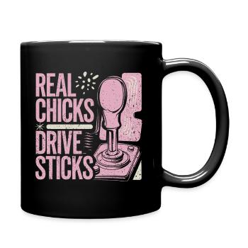 Powerfrauen lieben Gangschaltung - Tasse einfarbig - Schwarz - Rechts