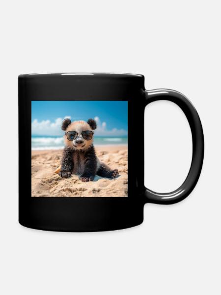 Panda am Strand - Tasse einfarbig - Schwarz
