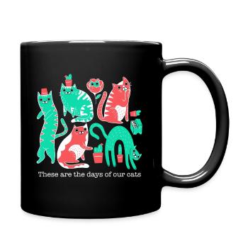 These Are the Days of Our Cats – Retro Cat Art - Full Colour Mug - black - Right