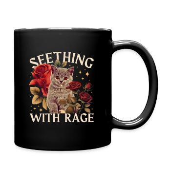 Angry Cat with Roses – Vintage Aesthetic - Full Colour Mug - black - Right