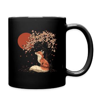 Fox Sakura Tree Church Blossom Japan - Full Colour Mug - black - Right