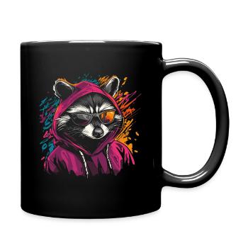 Raccoon with sunglasses and hoodie graffiti style - Full Colour Mug - black - Right