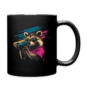 Raccoon with sunglasses and camera - Full Colour Mug - black - Right