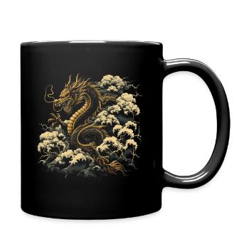 Goldener Chinesischer Drache - Tasse einfarbig - Schwarz - Rechts