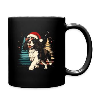 Épagneul springer anglais avec chapeau de Père Noël - Mug uni - noir - Droite