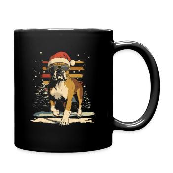 Deutscher Boxer mit Sonnenbrille an Weihnachten - Tasse einfarbig - Schwarz - Rechts