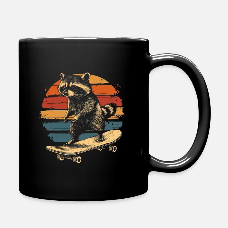 Waschbär auf Skateboard vintage - Tasse einfarbig - Schwarz