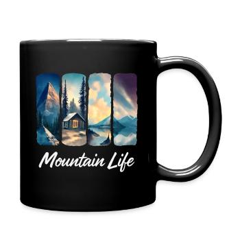 Mountain View with Forest Cabin and Lake - Full Colour Mug - black - Right