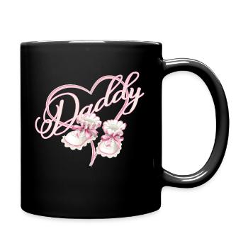 Papa avec fille coeur bébé chaussures rose - Mug uni - noir - Droite