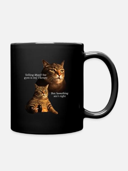 Katze mit Hantel und Lebenskrise - Tasse einfarbig - Schwarz