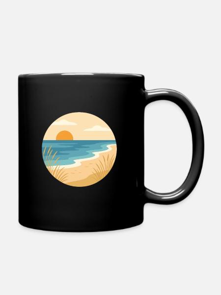 Strand mit Sonne - Tasse einfarbig - Schwarz