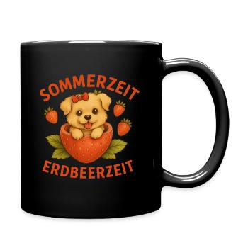 Niedlicher Erdbeer Welpe T-Shirt für Tierliebhaber - Tasse einfarbig - Schwarz - Rechts