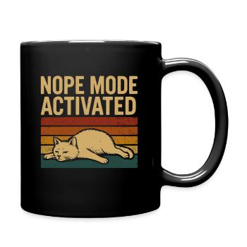 Nope Mode Activated – Funny Lazy Cat Retro - Full Colour Mug - black - Right