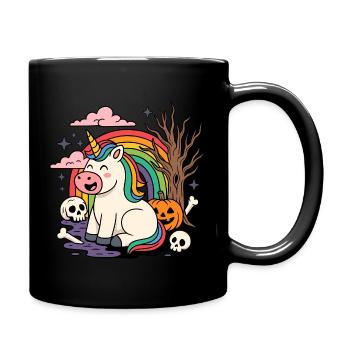 Halloween Einhorn mit Kürbis - Tasse einfarbig - Schwarz - Rechts