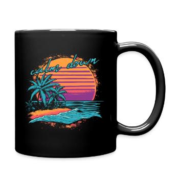 Calm Down Beach Sunset Palm Trees Vacation Bath Time - Full Colour Mug - black - Right
