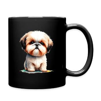 Adorable Shih Tzu Puppy Illustration - Full Colour Mug - black - Right