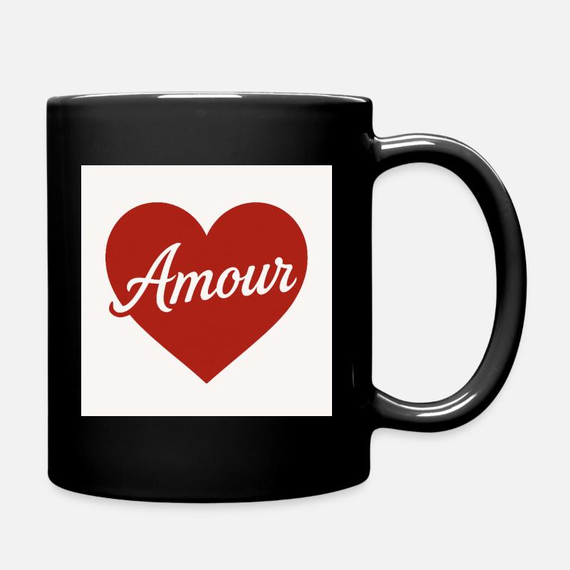 Liebevolle Herzform mit Amour-Text - Tasse einfarbig - Schwarz