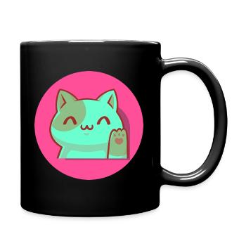 Chibi Kawaii Katze, Glücksbringer, Popart pink - Tasse einfarbig - Schwarz - Rechts