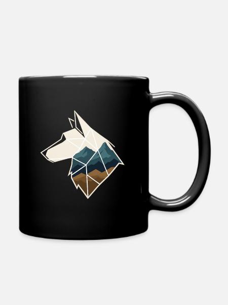 Geometric Wolf - Full Colour Mug - black