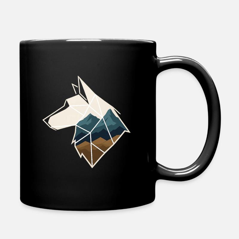 Geometric Wolf - Full Colour Mug - black