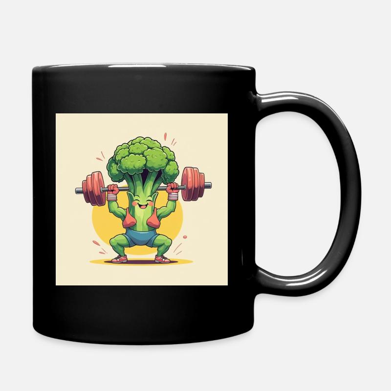 Fitness Brokkoli mit Hantel-Motivation - Tasse einfarbig - Schwarz
