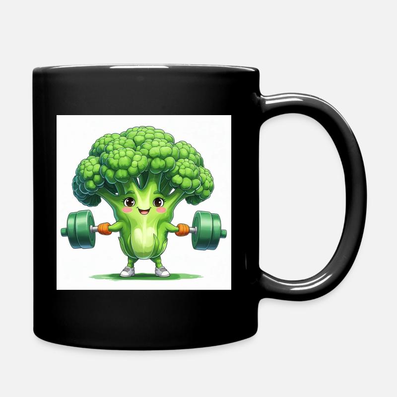 Fitness Broccoli mit Muskelkraft - Tasse einfarbig - Schwarz