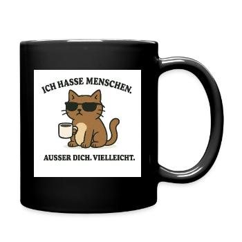 Thème chat avec tasse à café et lunettes de soleil - Mug uni - noir - Droite