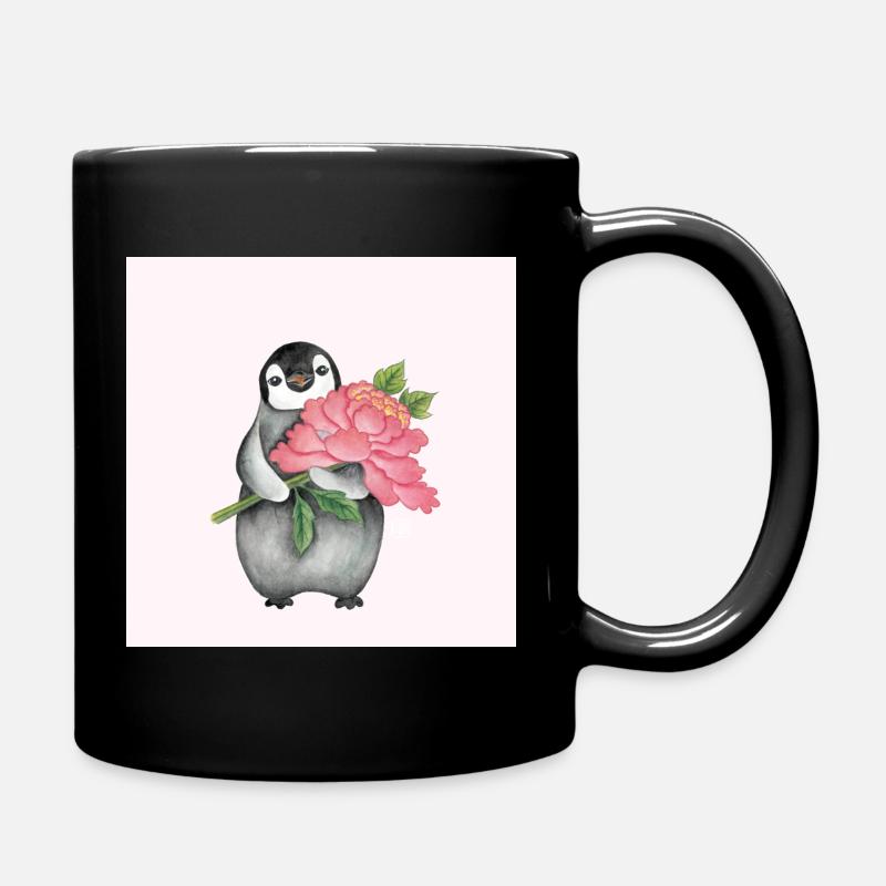 Niedlicher Pinguin mit Pfingstrose - Tasse einfarbig - Schwarz