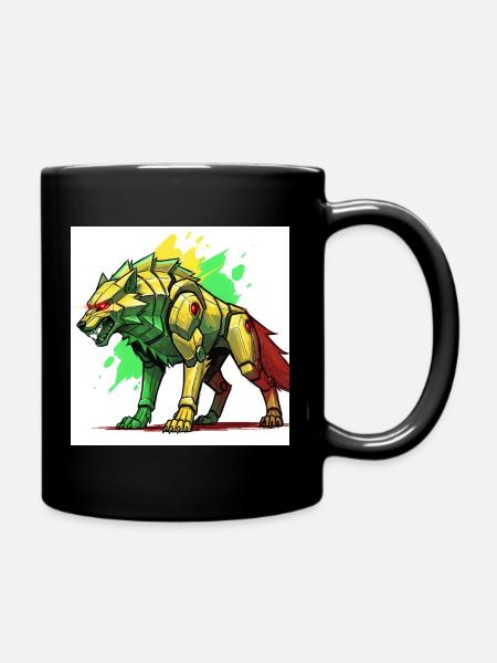 Futuristic lion with cyborg design - Full Colour Mug - black