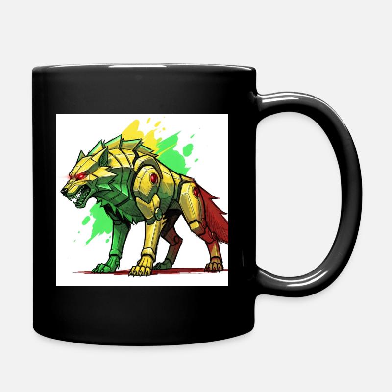 Futuristic lion with cyborg design - Full Colour Mug - black