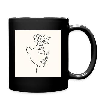 Floral Serenity – Minimalistisches Line Art Portrait - Tasse einfarbig - Schwarz - Rechts