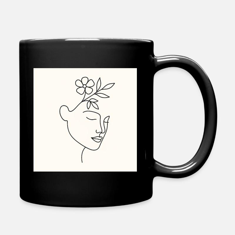 Sérénité florale - Portrait minimaliste au trait - Mug uni - noir