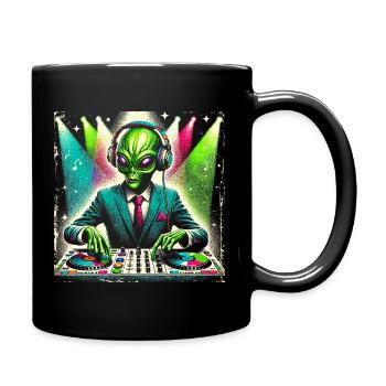 Kosmischer Außerirdischer DJ-Illustration - Tasse einfarbig - Schwarz - Rechts