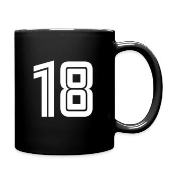 Trikotnummer 18 – Geschenk zum 18. Geburtstag - Tasse einfarbig - Schwarz - Rechts